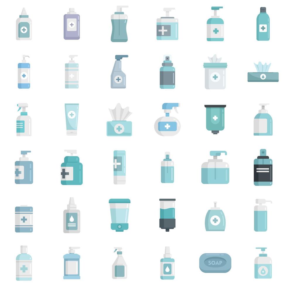 Antiseptic icons set flat vector isolated