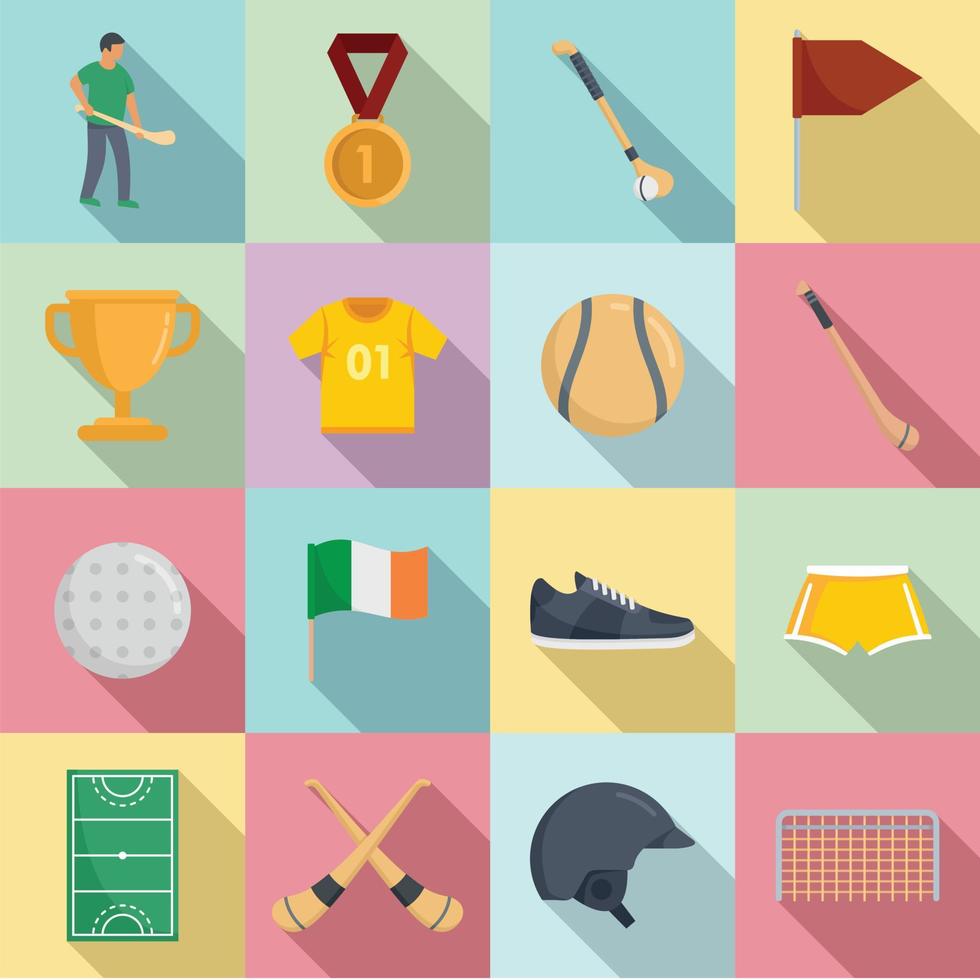 Hurling icons set, flat style vector