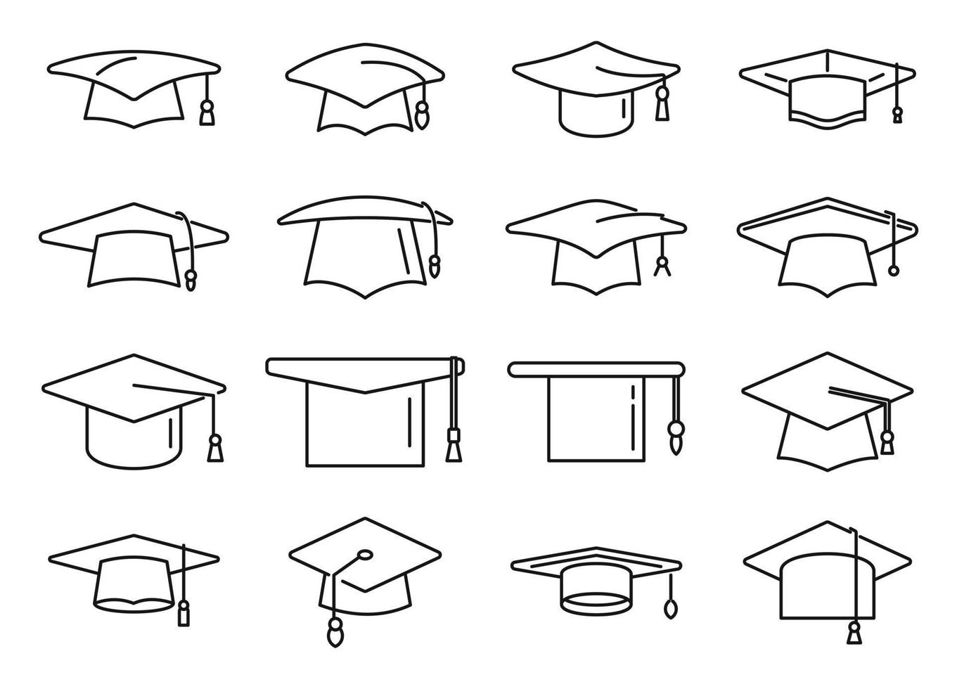 Academy graduation hat icons set outline vector. School celebration vector