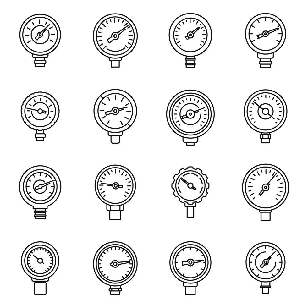 Gauge manometer icons set outline vector. Pressure meter vector