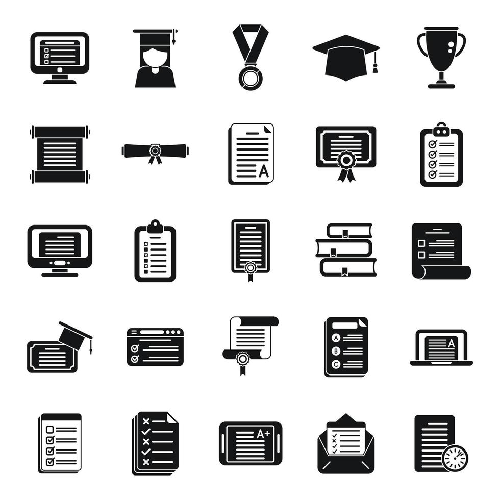 Final exam icons set simple vector. Student college vector