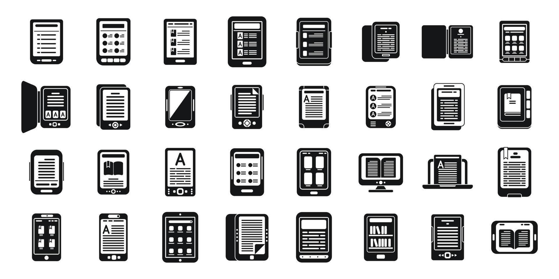 E-book application icons set simple vector. Book reader vector