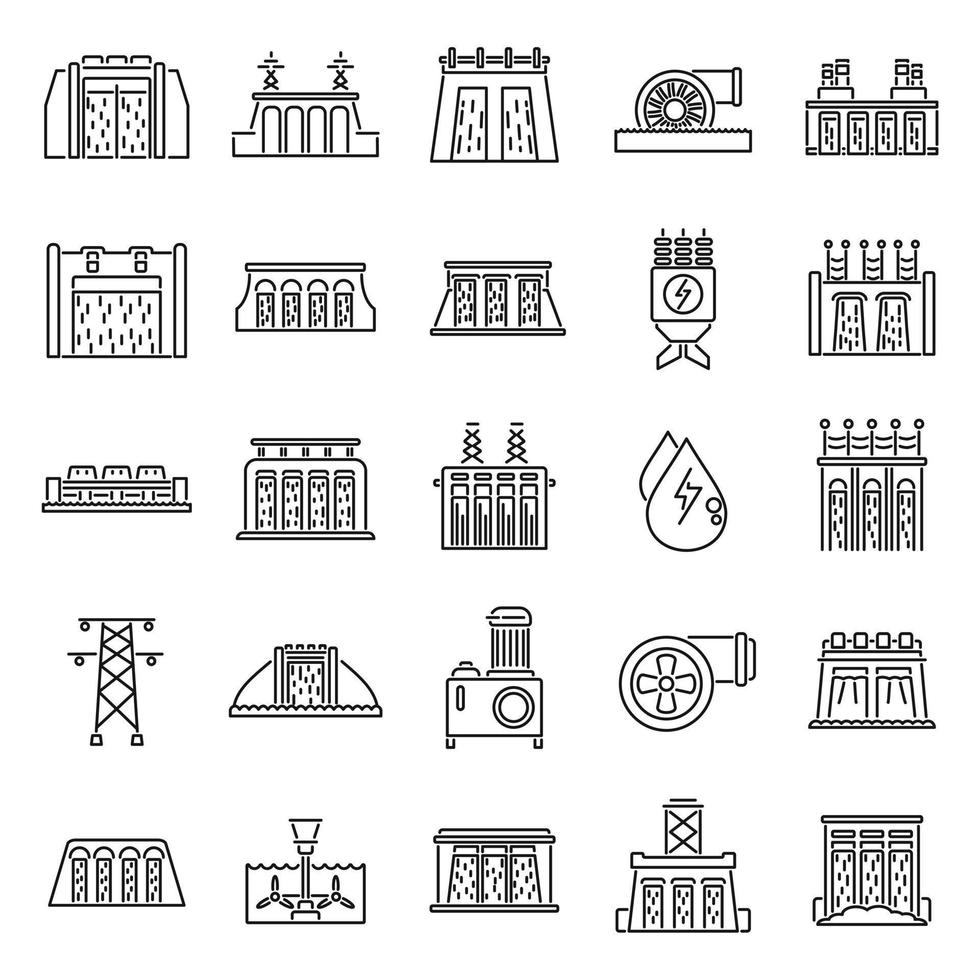 Hydro power icons set outline vector. Eco water vector