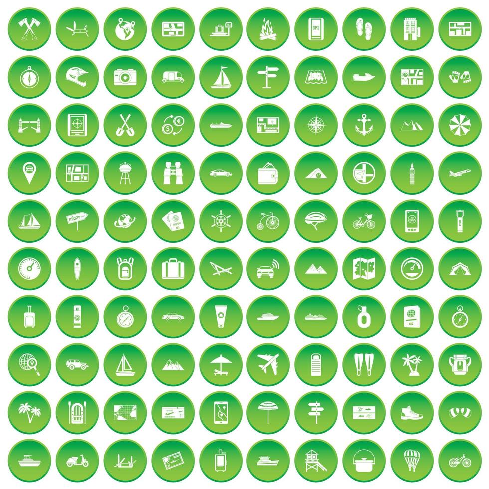 100 transportation icons set green circle vector