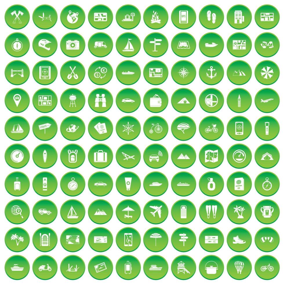 100 iconos de transporte establecer círculo verde vector