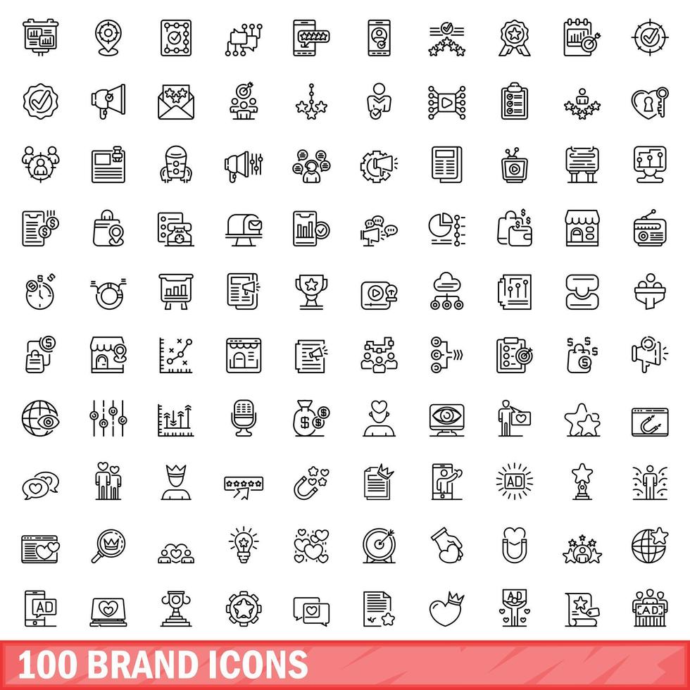 100 brand icons set, outline style vector