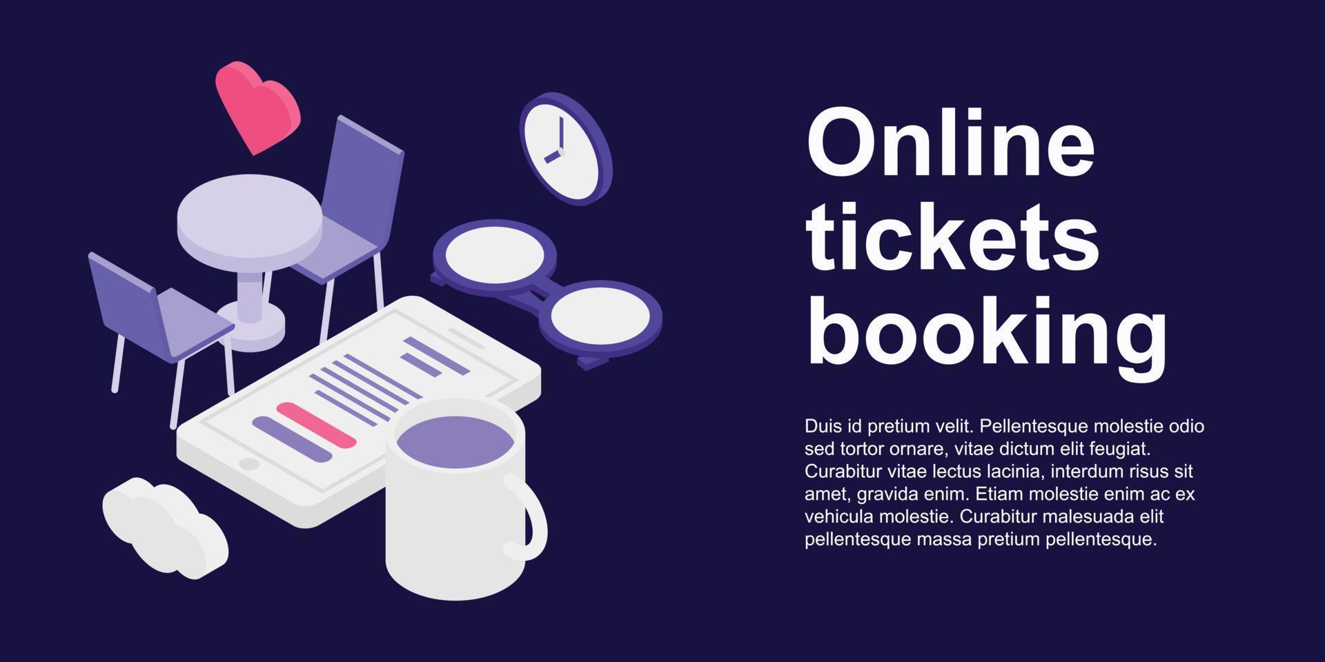 Online tickets booking concept banner, isometric style vector