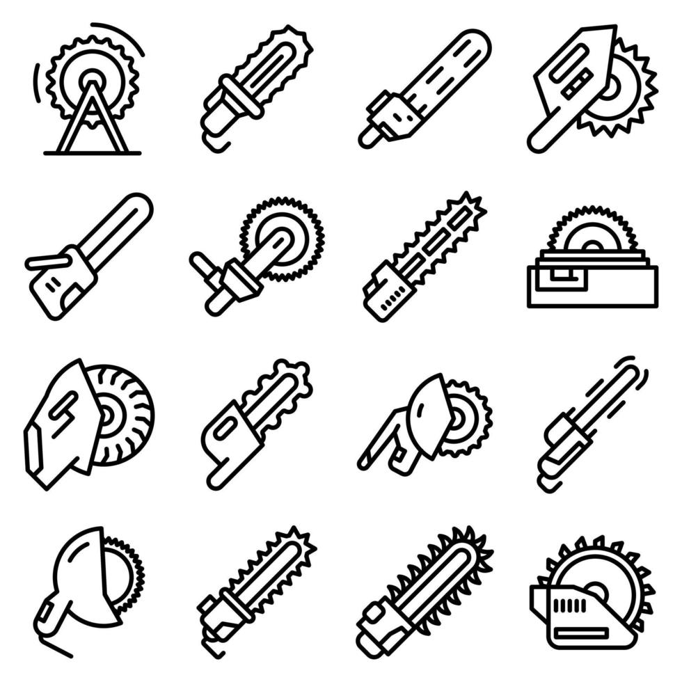 Electric saw icons set, outline style vector