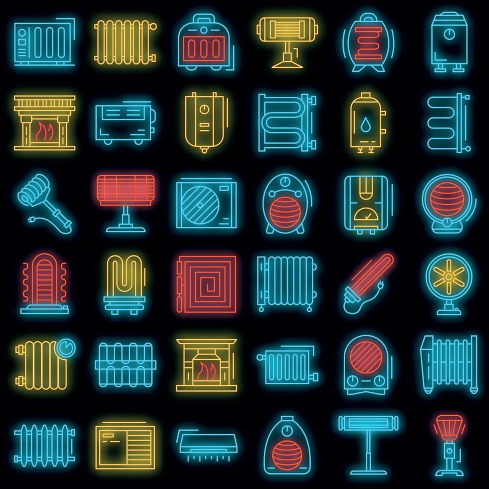 Electric heater icon set vector neon