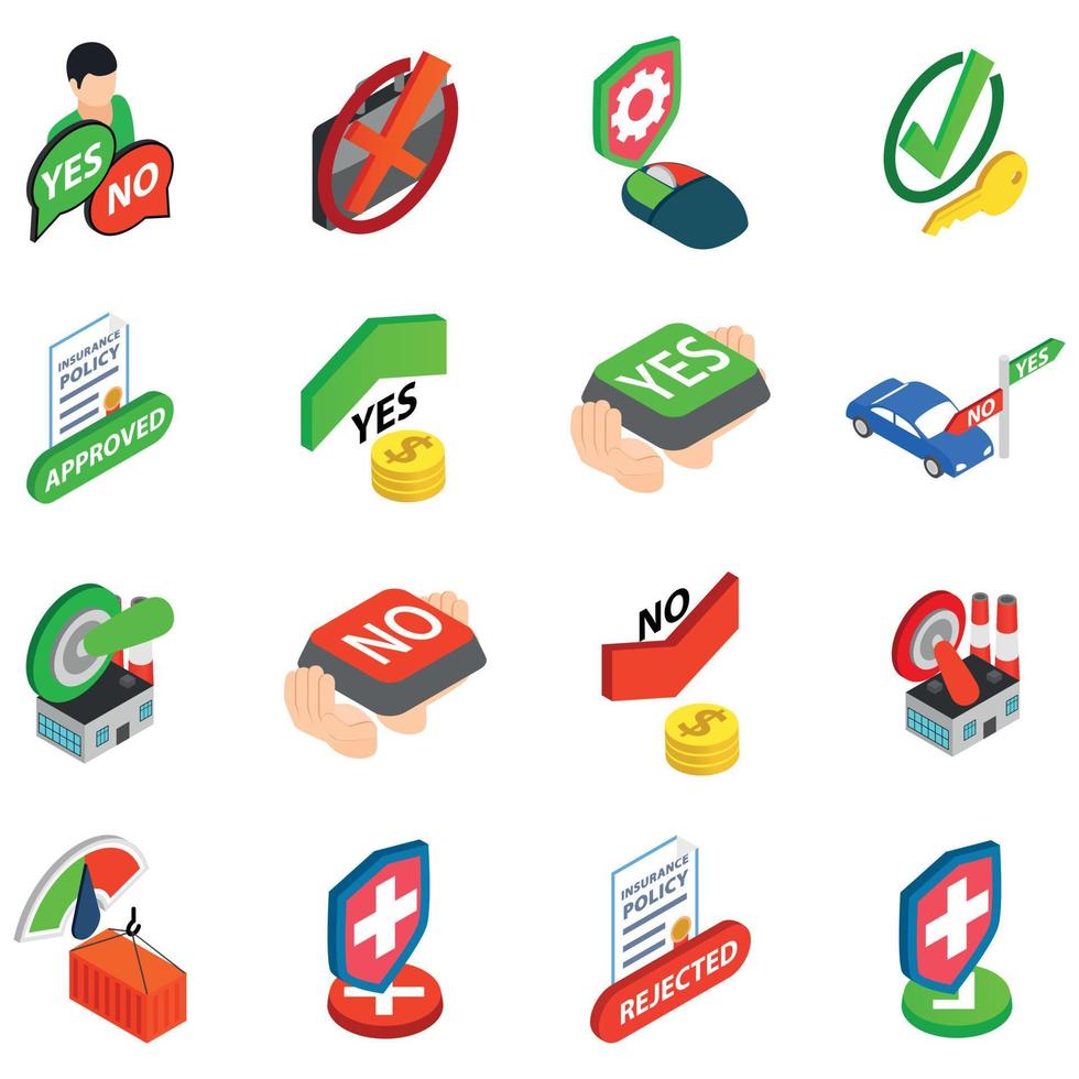 Insurance policy icons set, isometric style vector