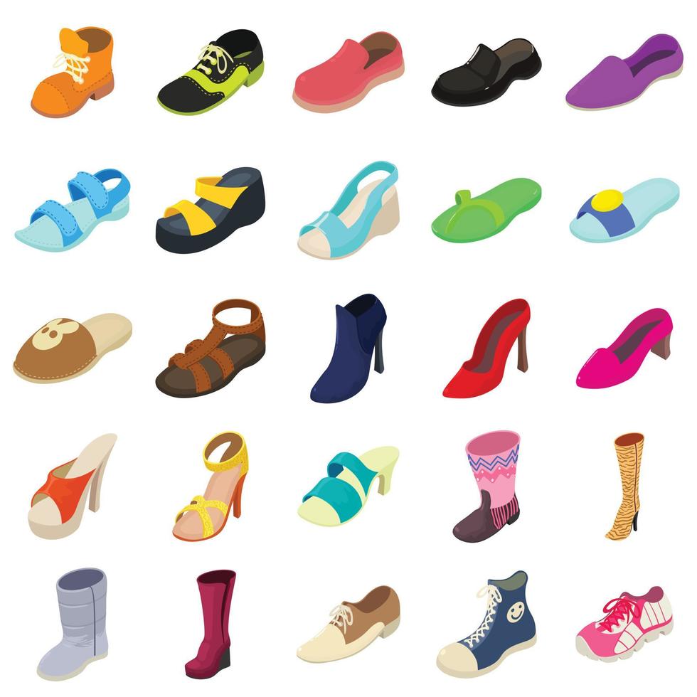 Shoes fashion types icons set, isometric style vector