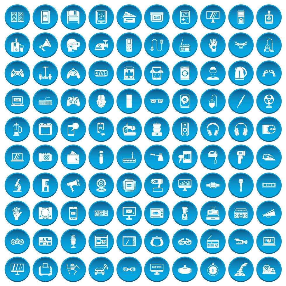 100 iconos de aplicaciones de dispositivos establecidos en azul vector