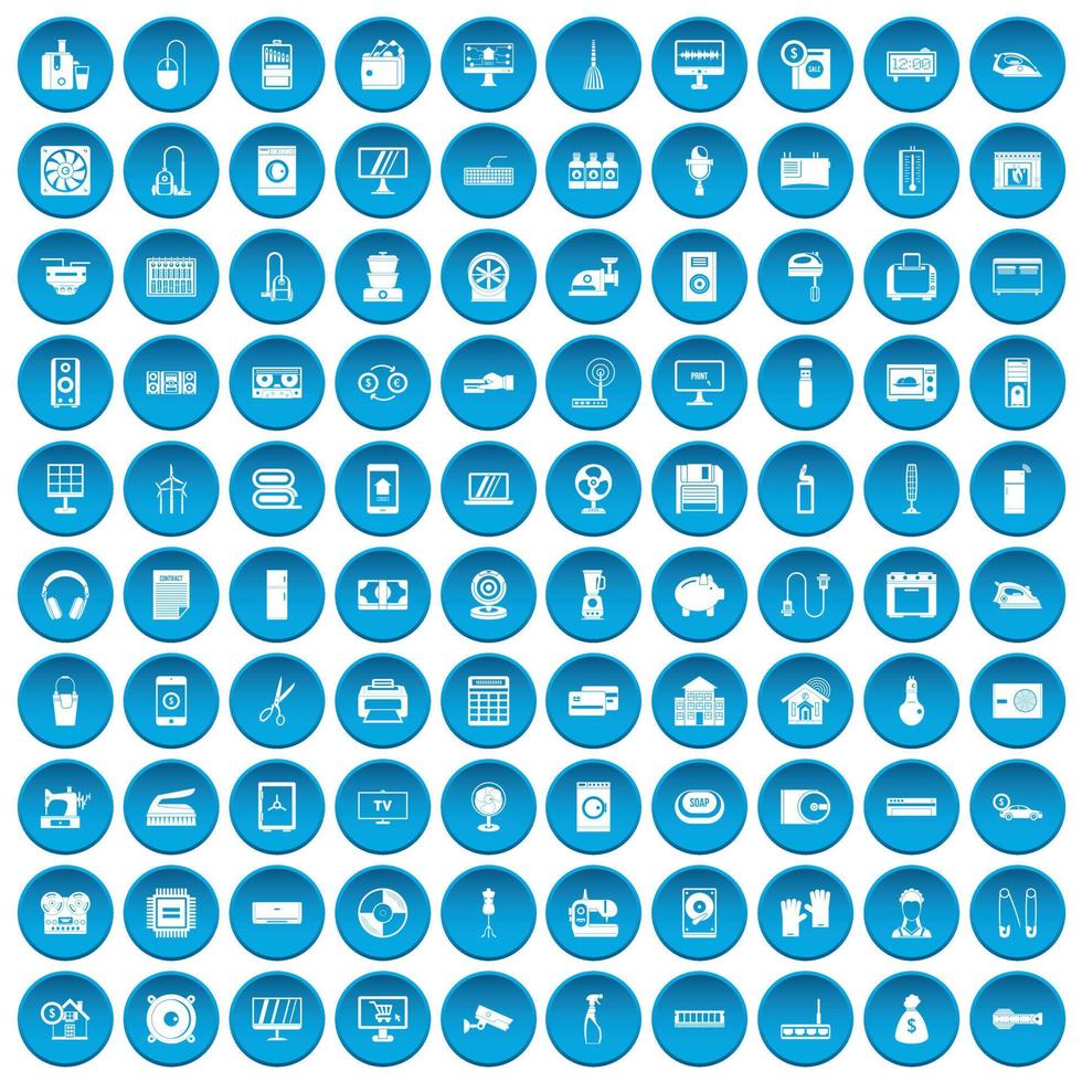 100 iconos de electrodomésticos set azul vector