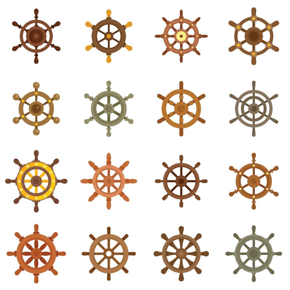 Ship wheel icons set flat vector isolated