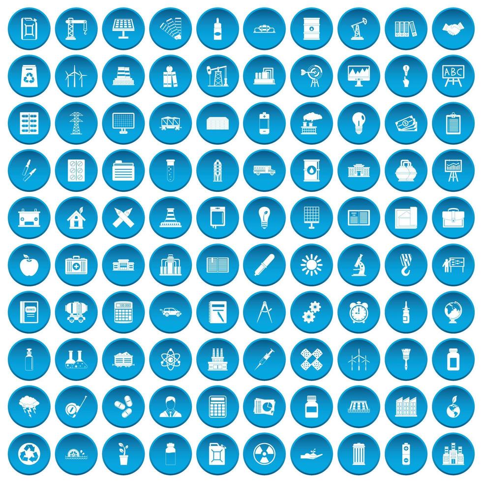100 company icons set blue vector