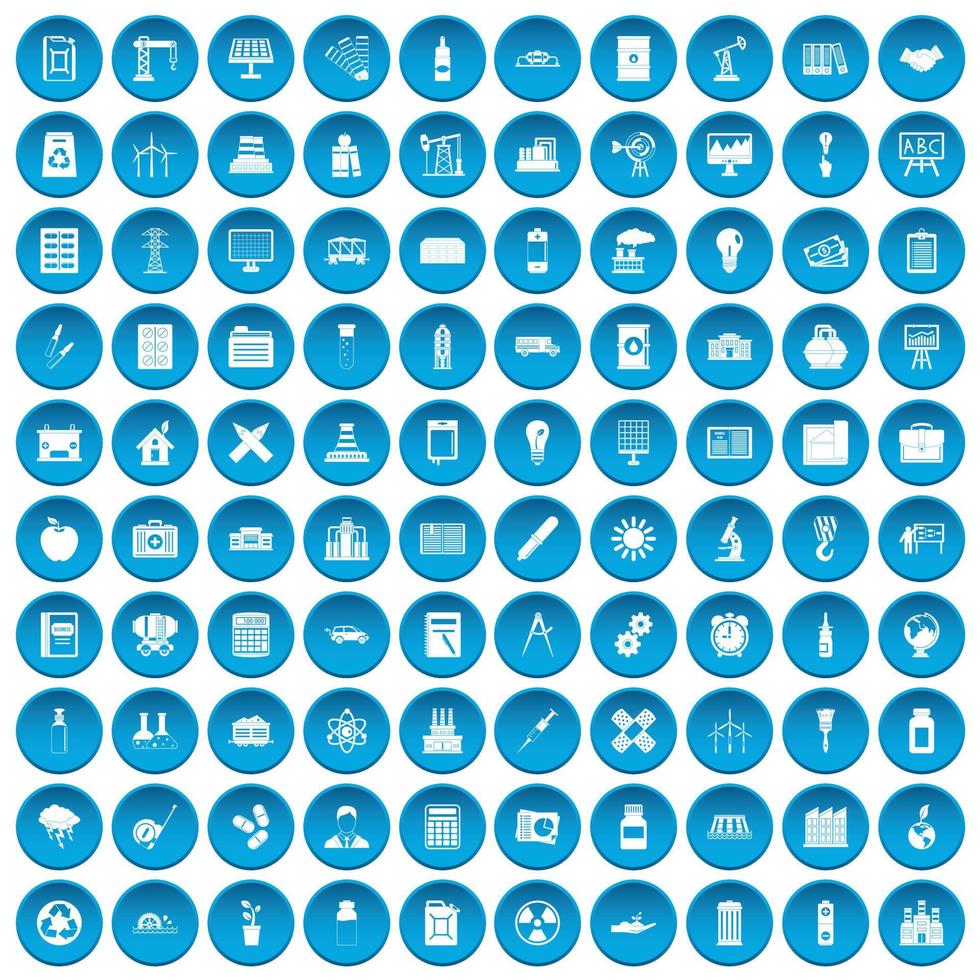 100 iconos de empresa conjunto azul vector