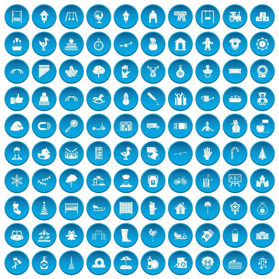 100 kindergarten icons set blue vector