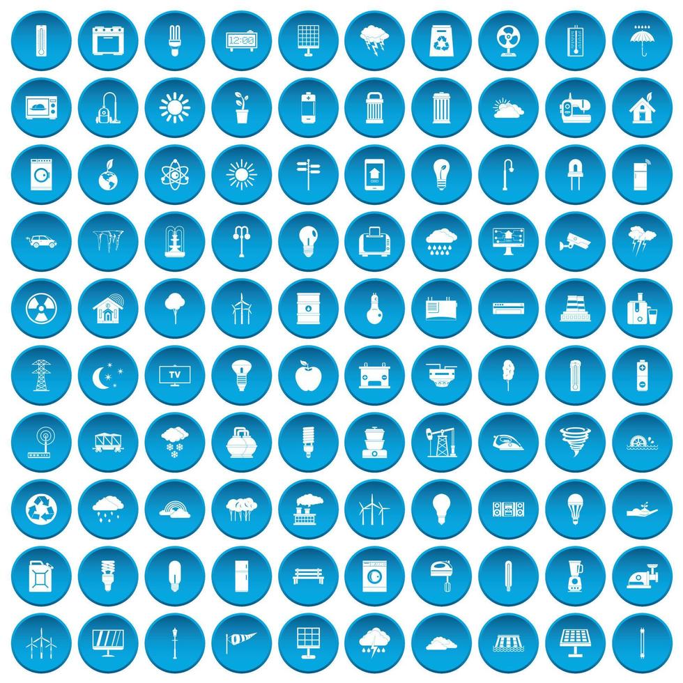 100 molinos de viento conjunto de iconos azul vector