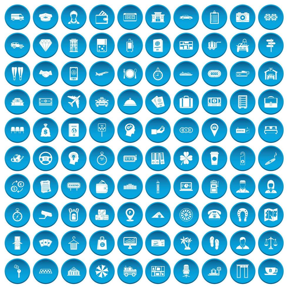 100 paying money icons set blue vector