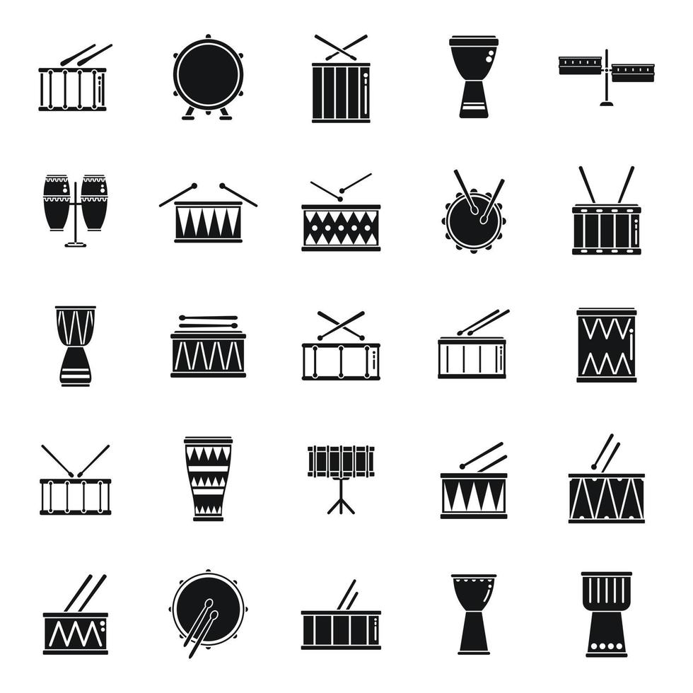 Drum icons set simple vector. Instrument music vector