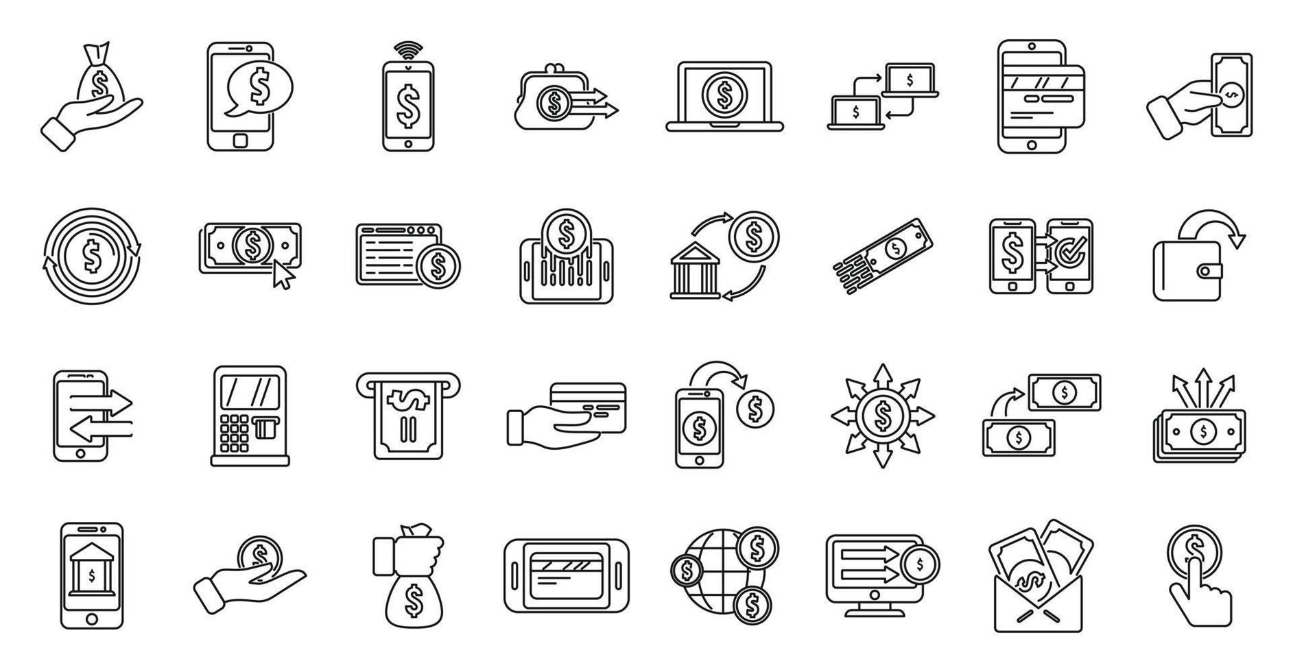 Transfer money icons set outline vector. Credit card vector