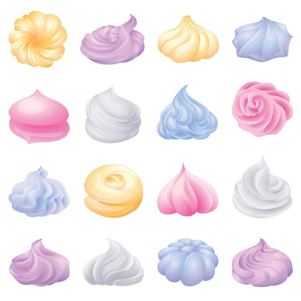 Meringue icons set cartoon vector. Bakery cake vector