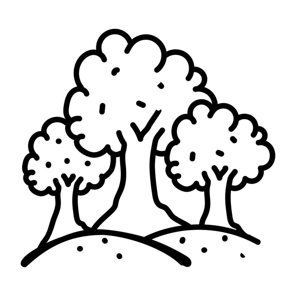 A doodle icon denoting landscape of trees vector