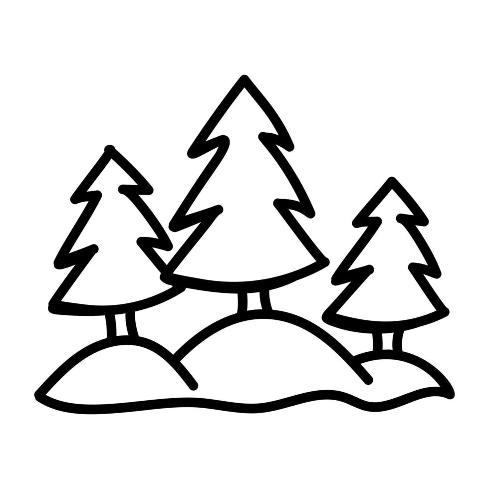 A doodle icon denoting landscape of trees vector