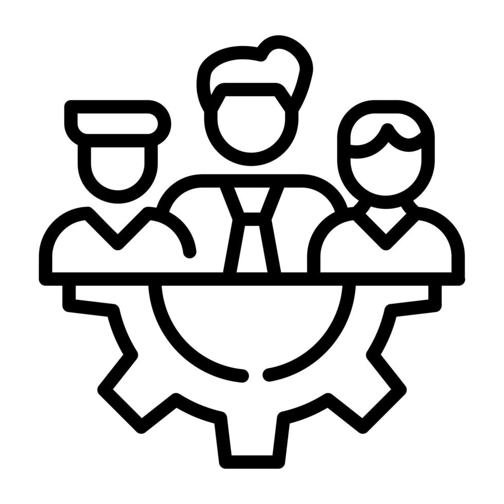 Persons with cog, linear icon of staff management vector