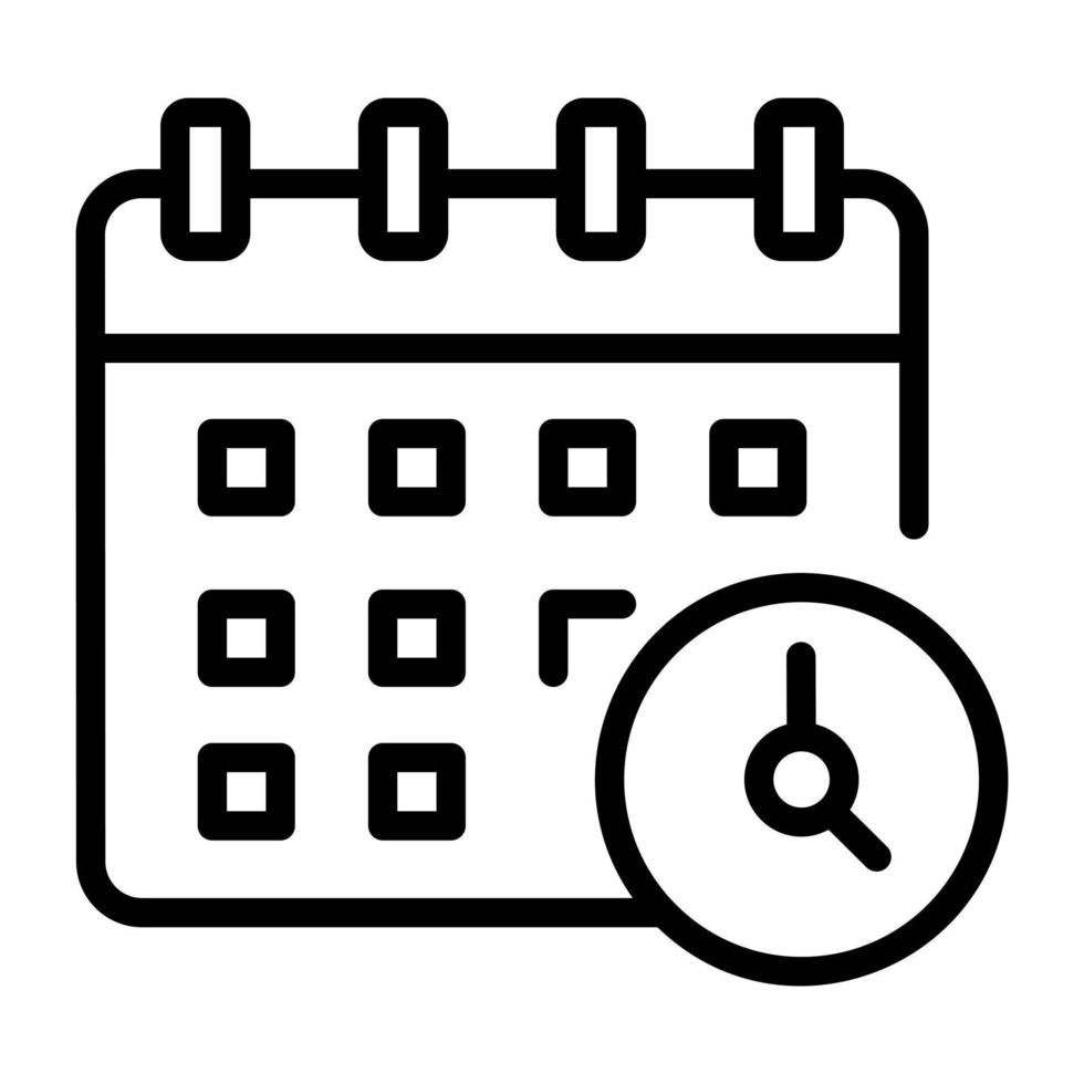 Calendar and clock, concept of schedule line icon vector