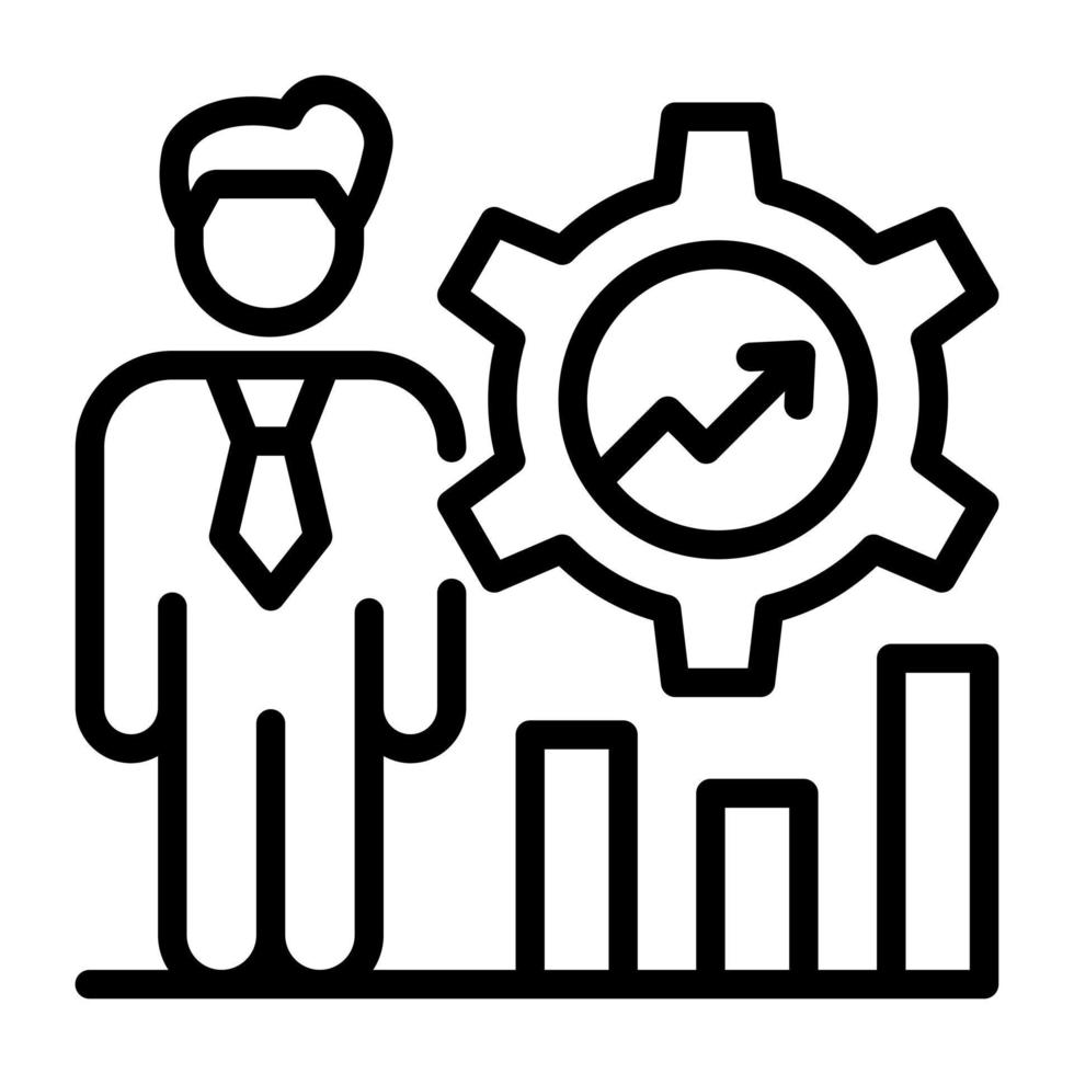 Cog and chart, linear icon of productive analysis vector