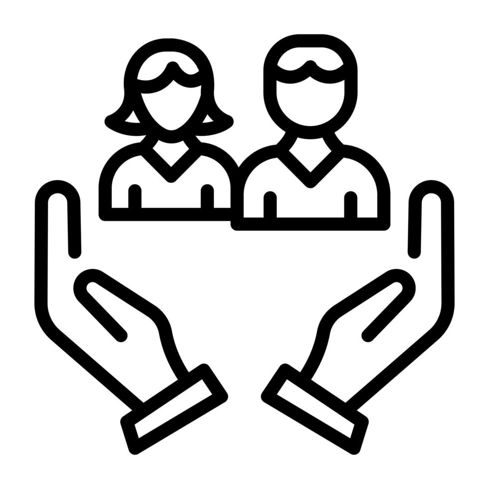 Person covered with both hands, line icon of staff care vector