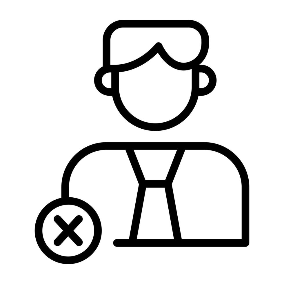 Person with cross, line icon of reject candidate vector