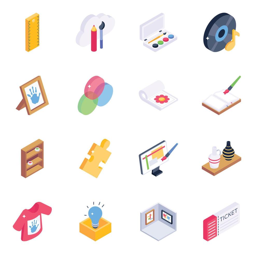 Set of Art Elements Isometric Icons vector