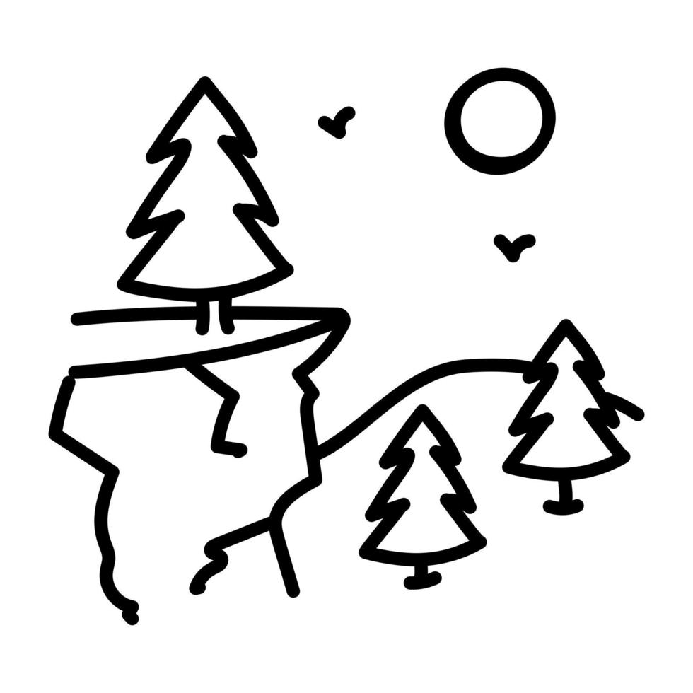 A doodle icon denoting landscape of trees vector