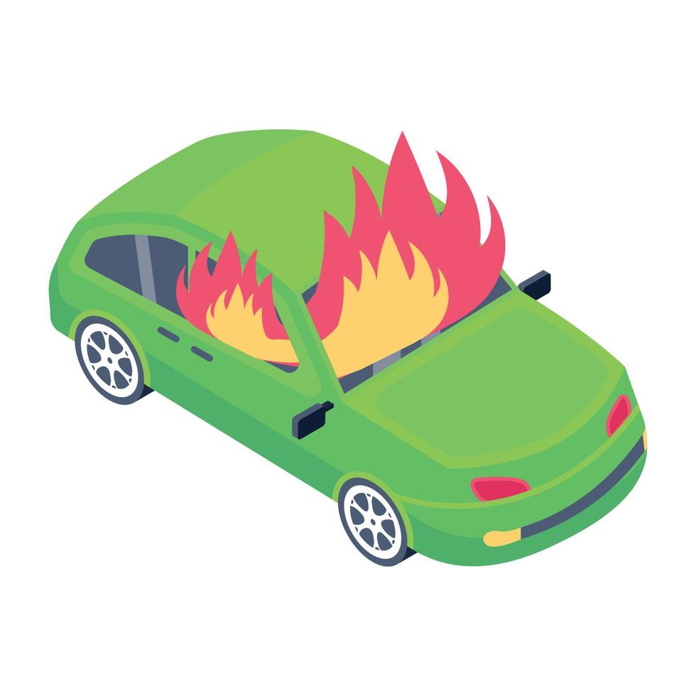 icono isométrico de moda del incendio del coche vector