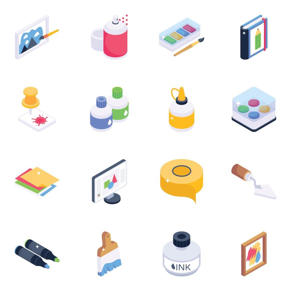 Bundle of Artwork Isometric Icons vector