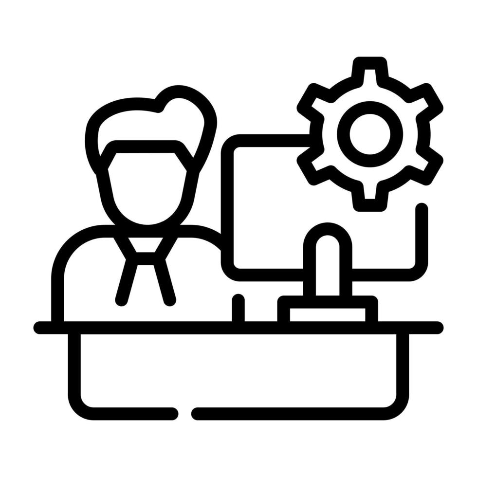 Person with cog, line icon of manager vector