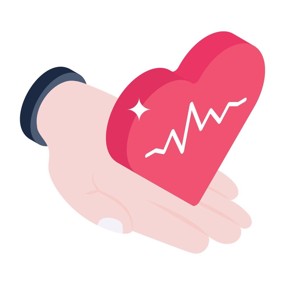 Heart in a hand, isometric icon of life insurance vector