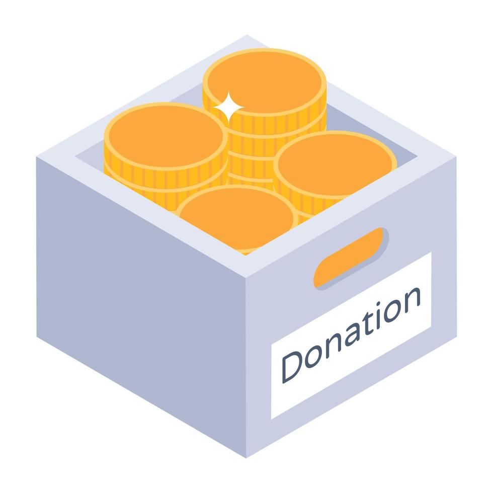 Get this editable isometric icon of donation box vector