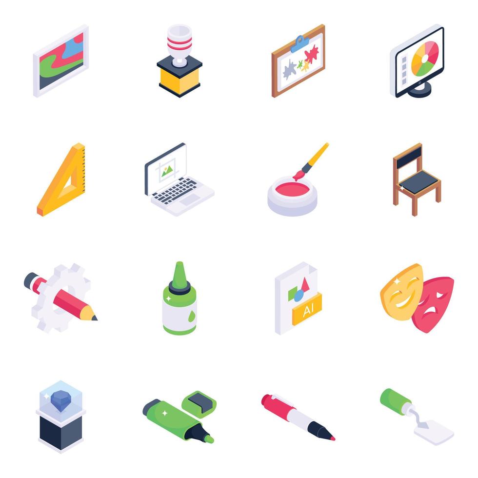 Art and Craft Design Isometric Icons vector