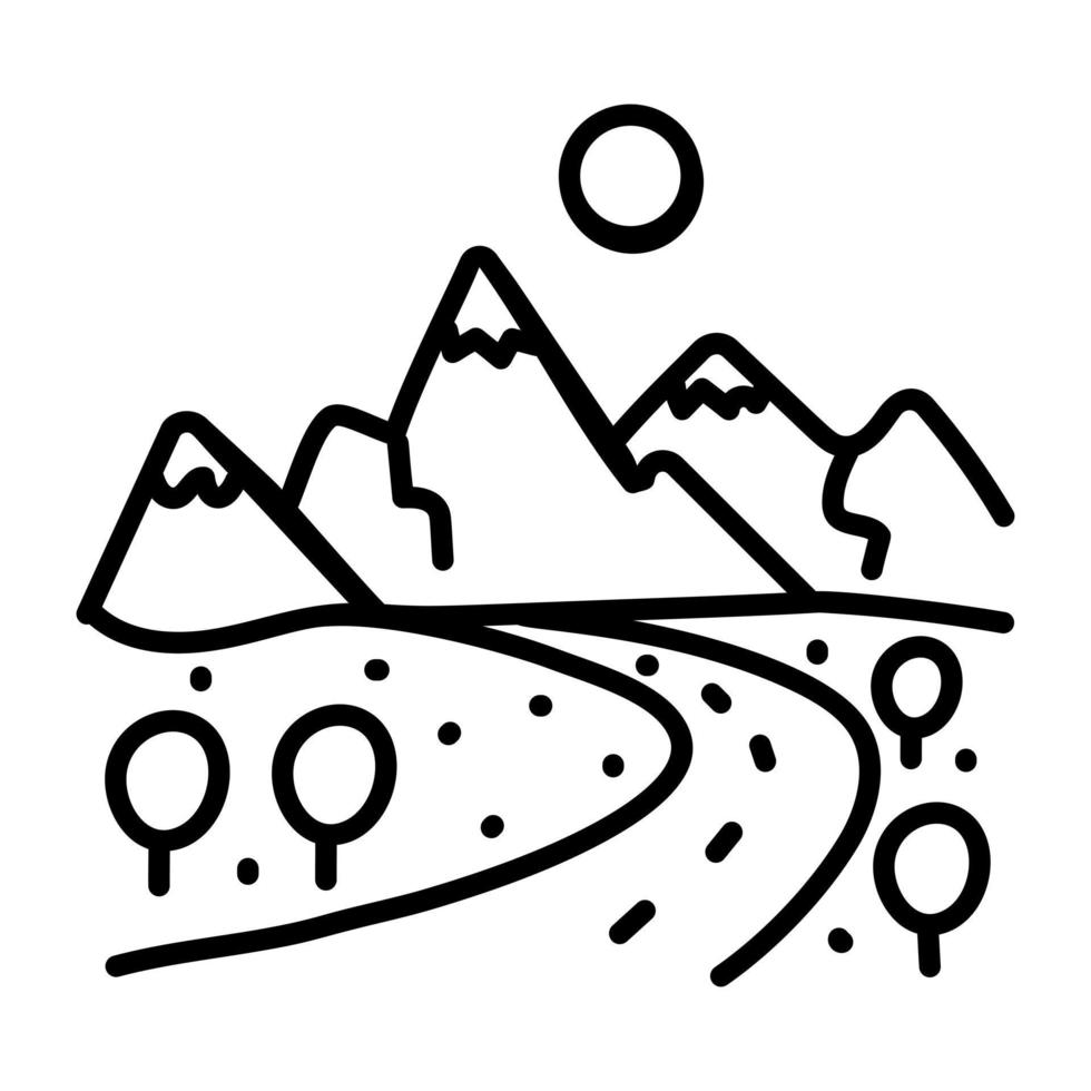 Trendy doodle icon of hills view vector