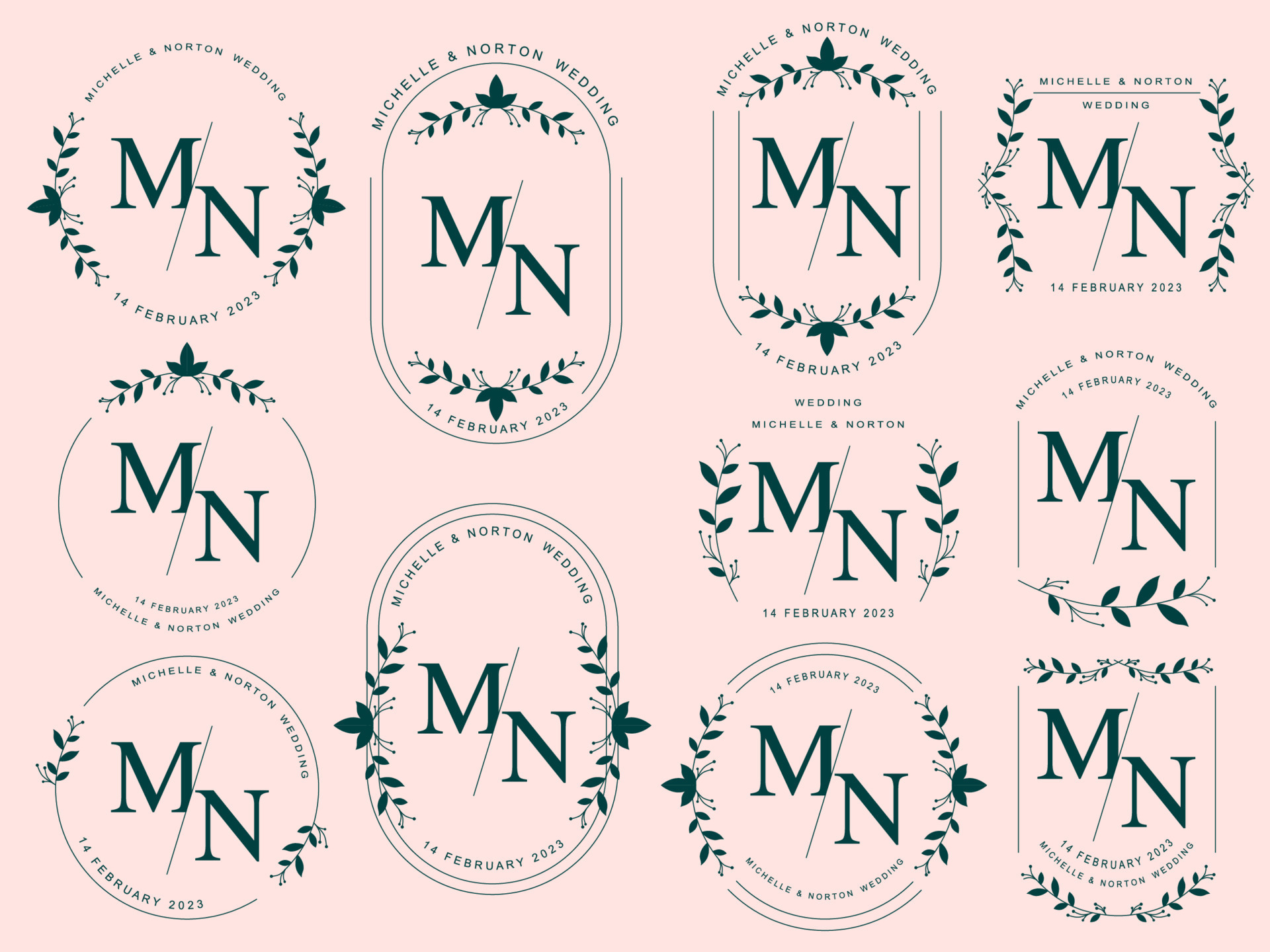 Free Vector  Linear flat wedding monograms collection