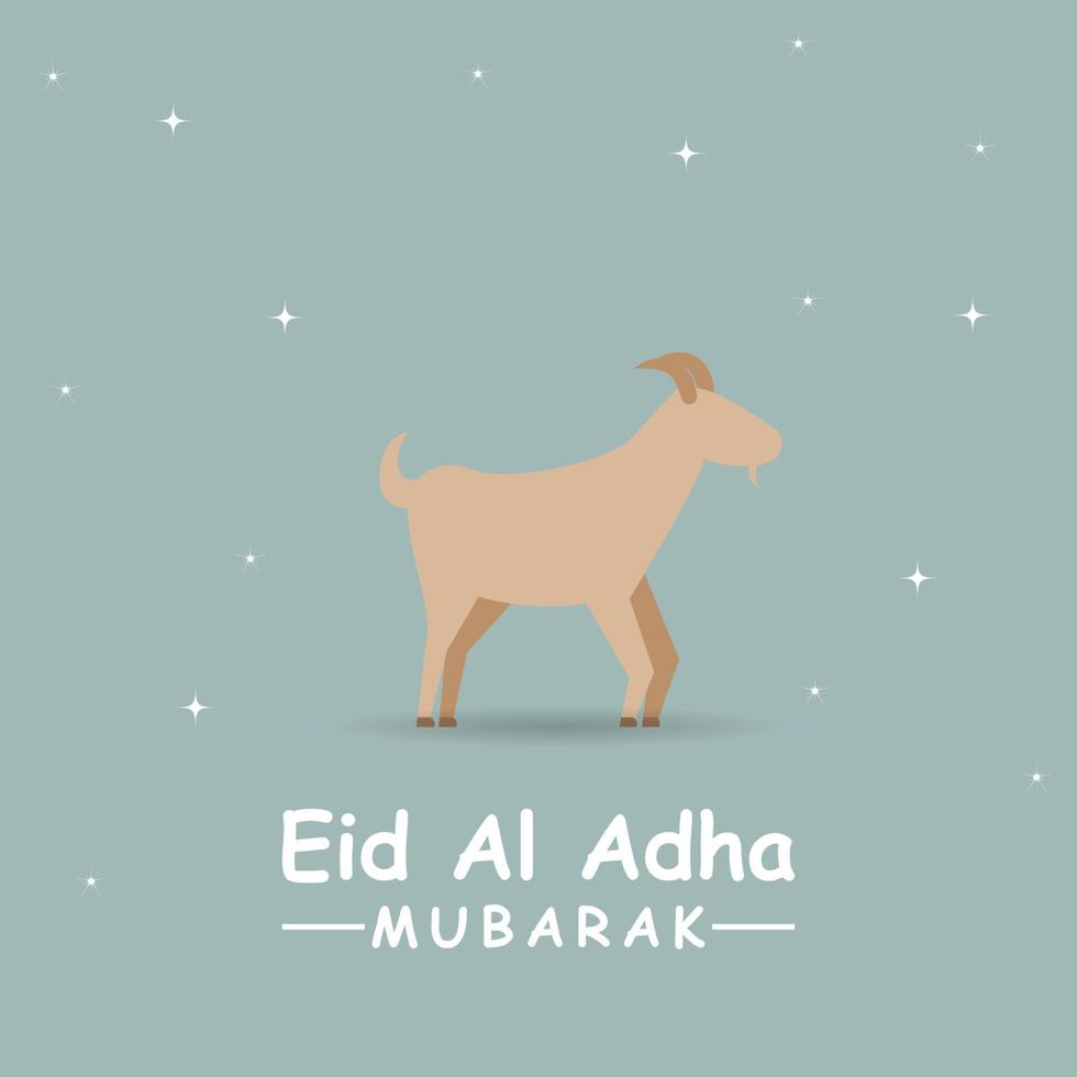 happy eid al adha illustration with goats, lanterns and moon vector