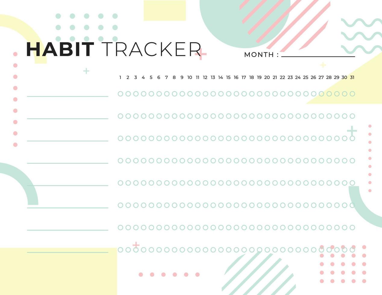 Habit Tracker. Monthly planner habit tracker template. vector