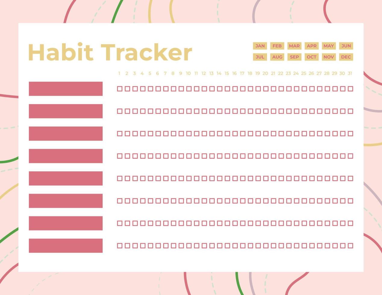 rastreador de hábitos plantilla de seguimiento de hábitos del planificador mensual. vector
