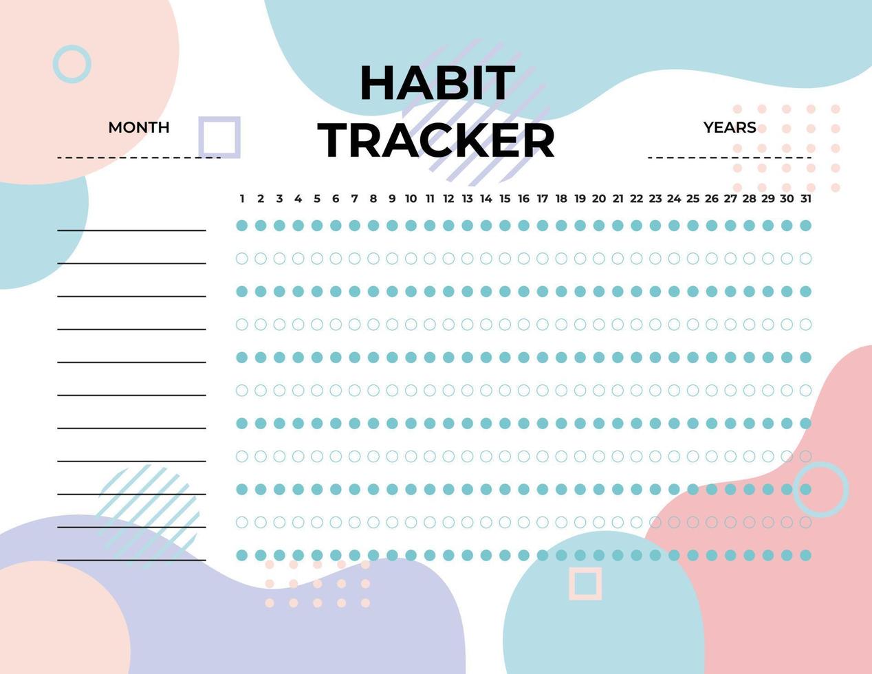 Habit Tracker. Monthly planner habit tracker template. vector