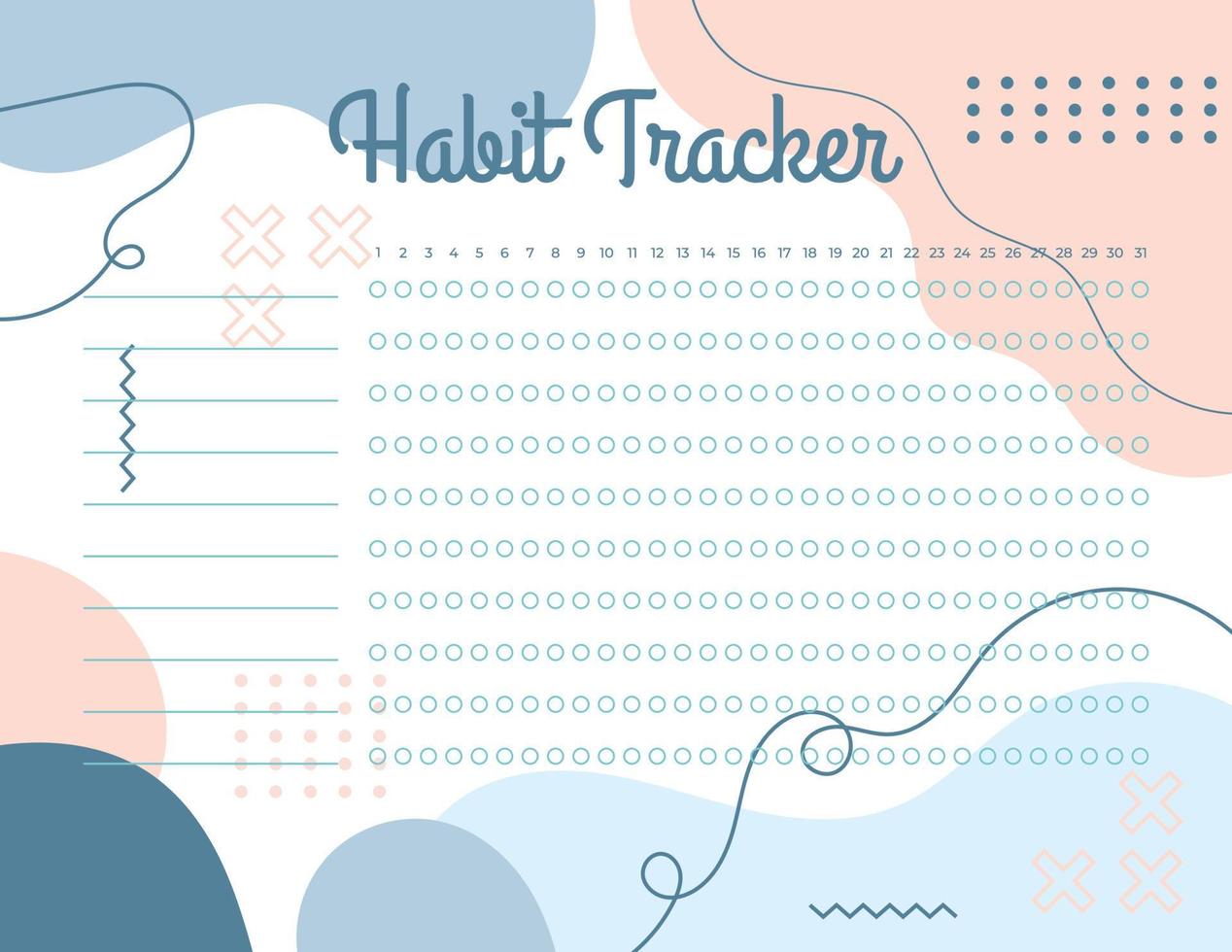 Habit Tracker. Monthly planner habit tracker template. vector