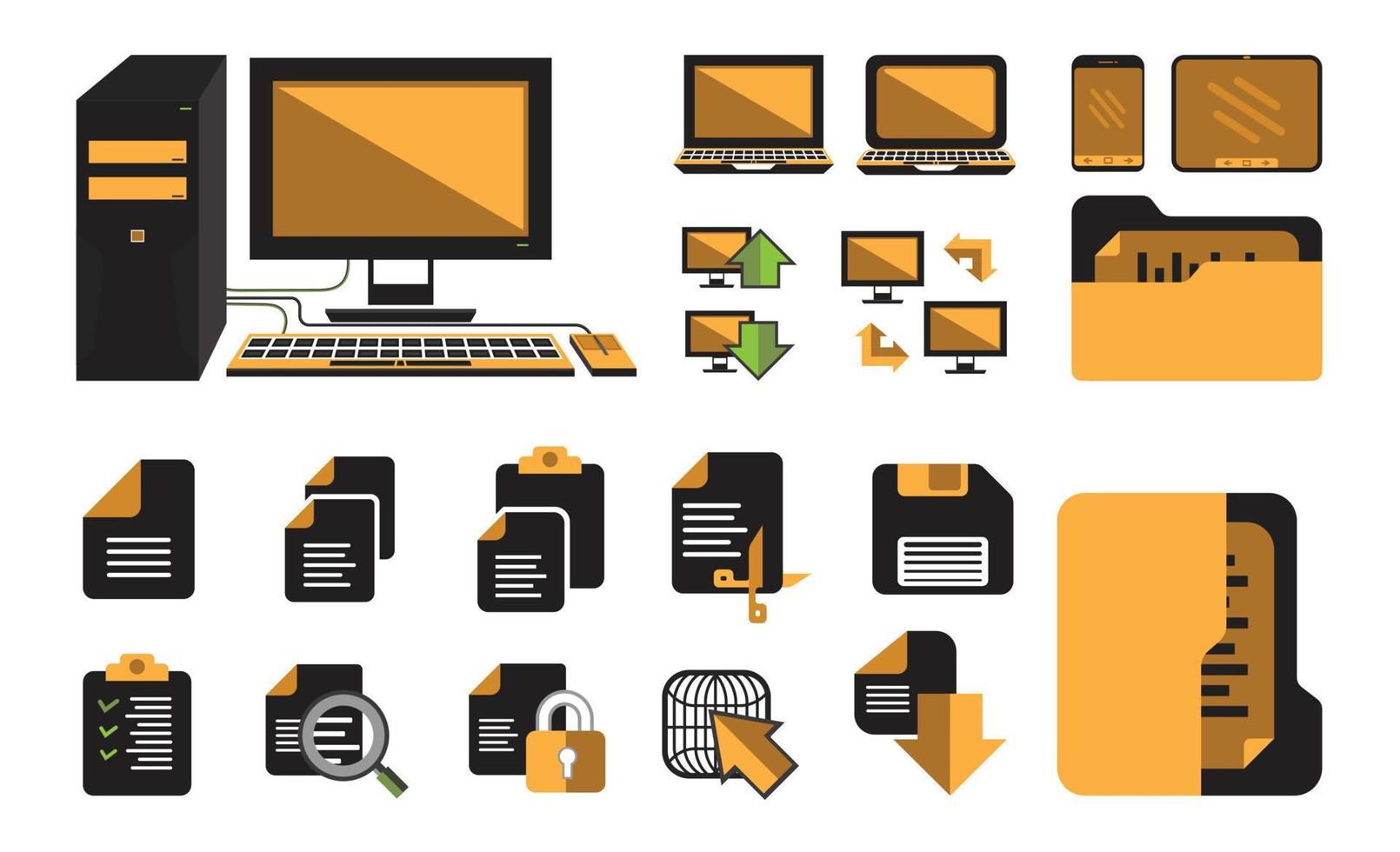 Computer File, Folder, system, pc Big icon set signs and symbols collection icons for web and mobile vector