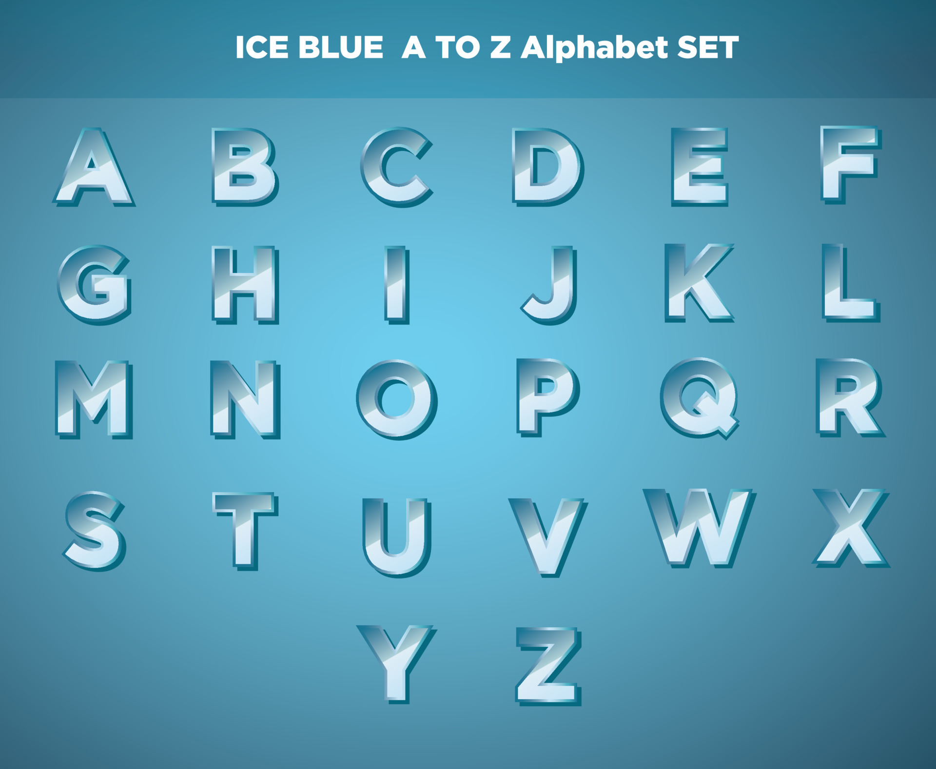 ABC ICE BLUE Alphabet BLUE letter BEAUTIFUL fonts bold a to z light